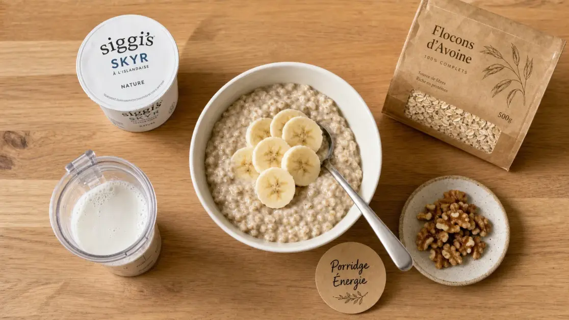 Flocons d'avoine musculation : porridge énergie, bol et flocons