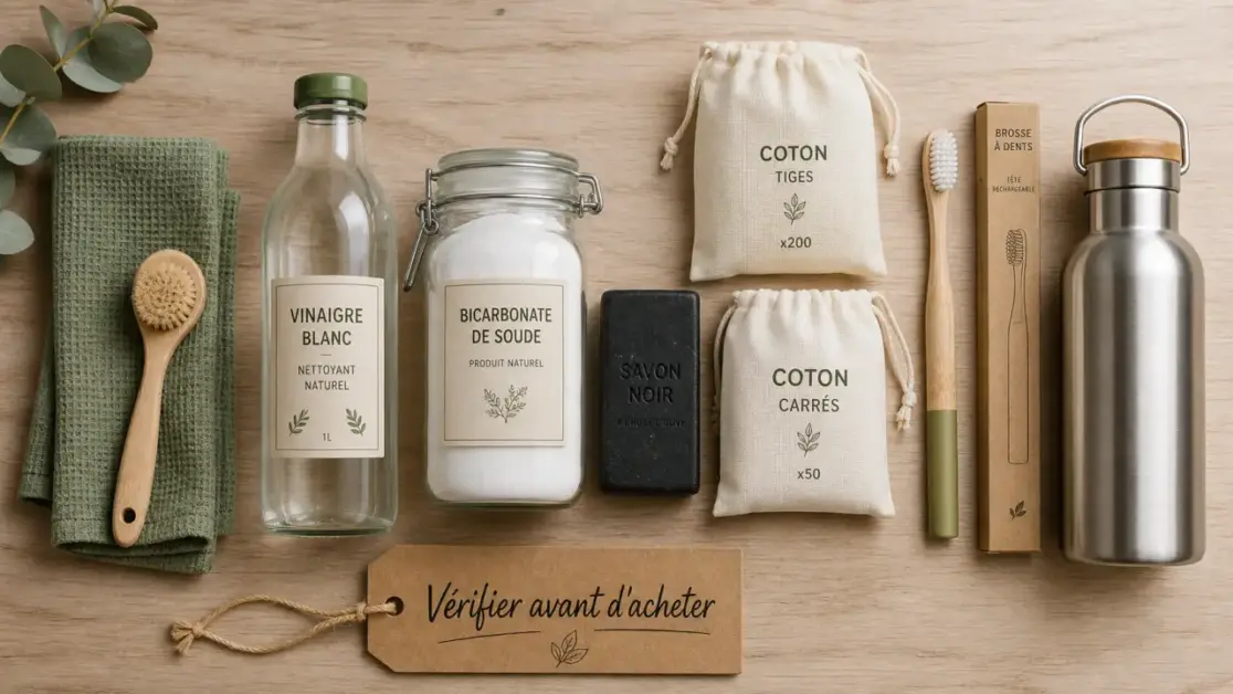 Produits écologiques maison et salle de bain : vinaigre, savon noir, bicarbonate