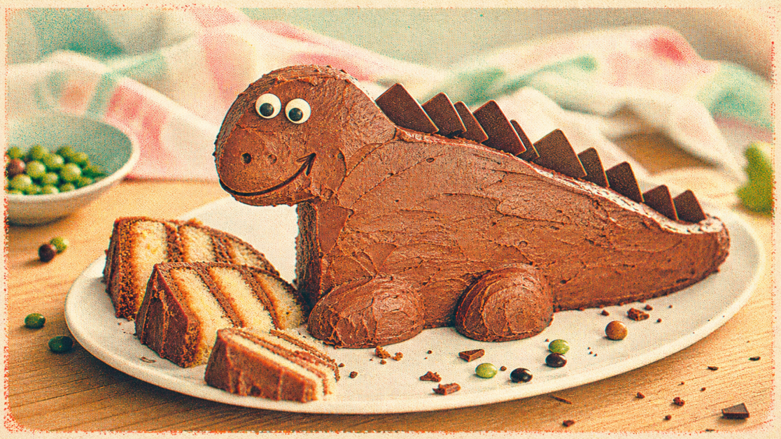 Recette gâteau dinosaure facile : gâteau sans moule décor chocolat