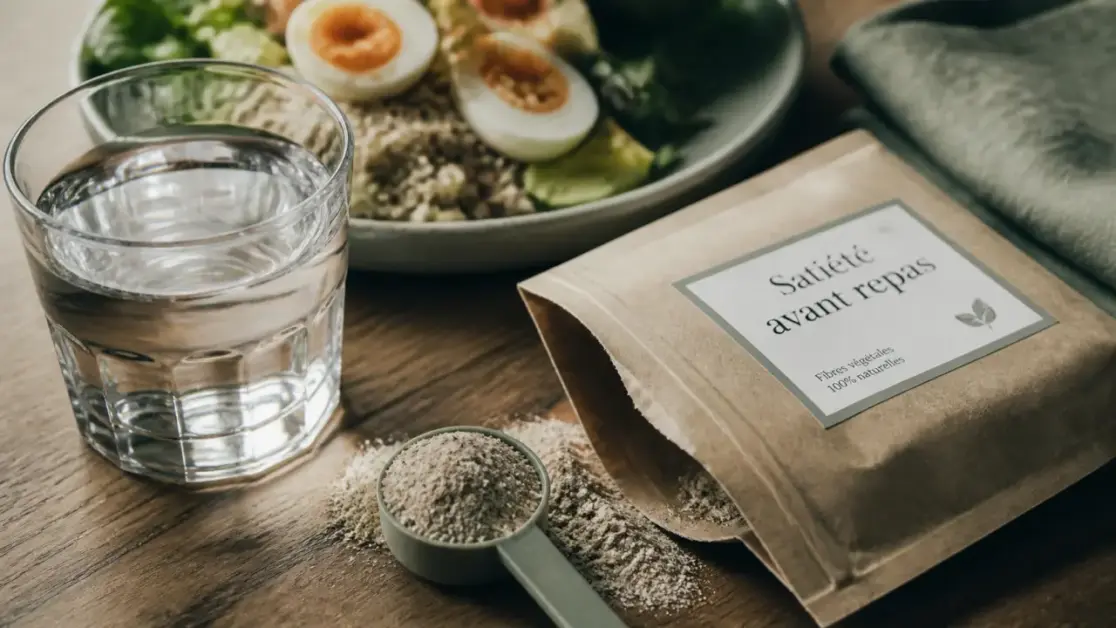 Coupe-faim efficace : fibres solubles avant repas, verre d’eau et doseur