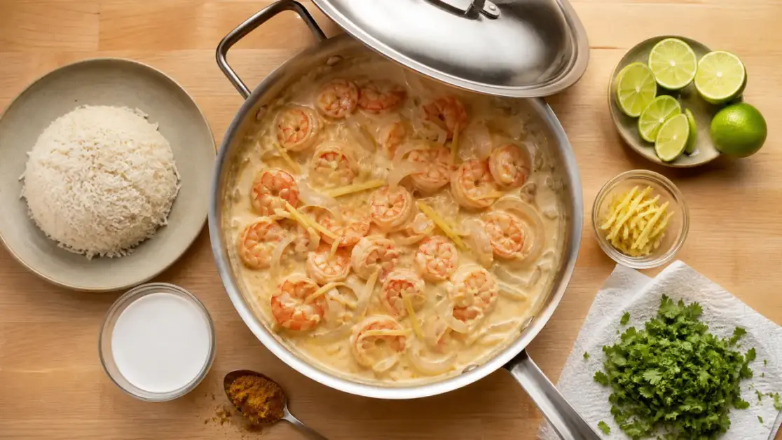 Crevettes au lait de coco, sauce coco crémeuse
