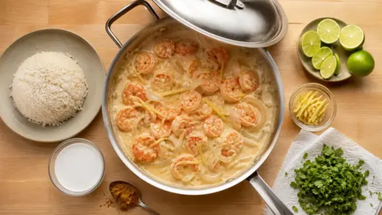 Crevettes au lait de coco, sauce coco crémeuse