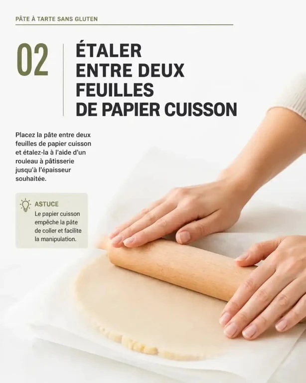 Technique pour étaler une pâte à tarte sans gluten entre deux feuilles de papier cuisson