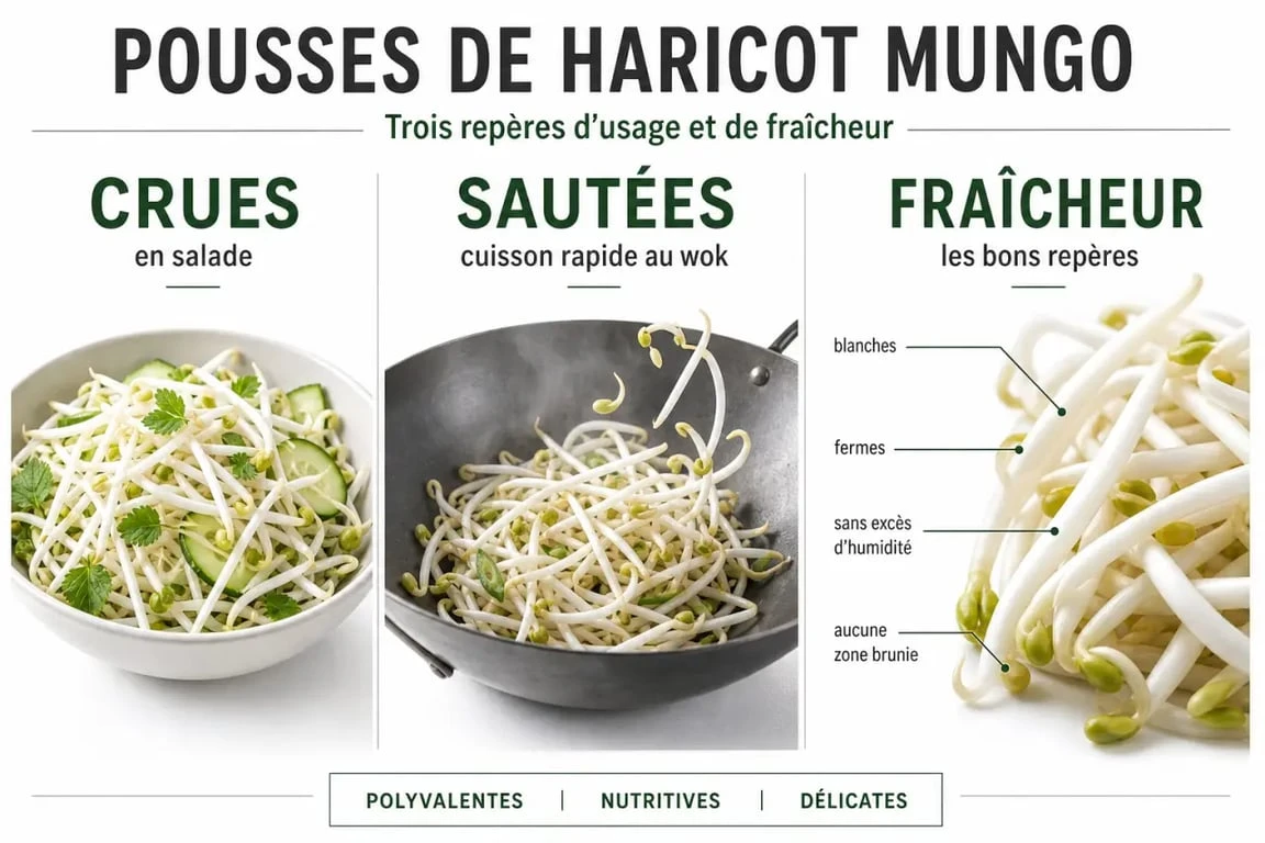 pousse soja : usages crues, sautées et critères de fraîcheur