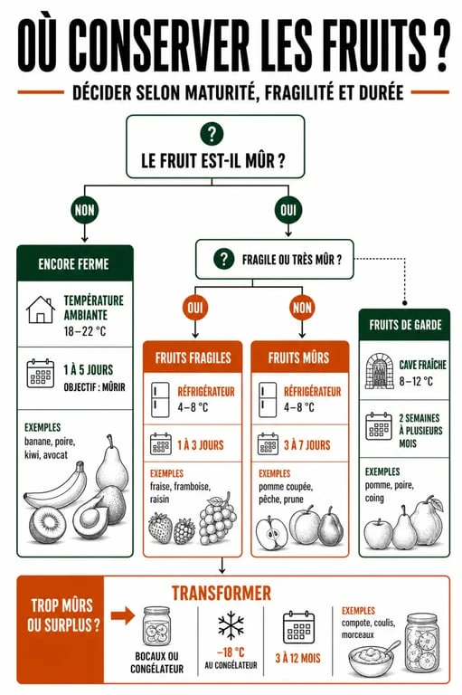 Conservation fruit : schéma éditorial des méthodes selon la maturité, le froid, la cave et le congélateur