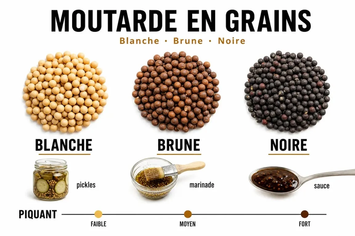 Comparatif des variétés de moutarde grain blanche, brune et noire