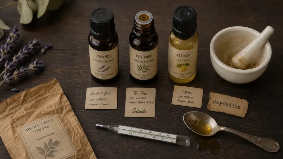 Huile essentielle périmée dangereuse : oxydation, flacon trouble et jaune