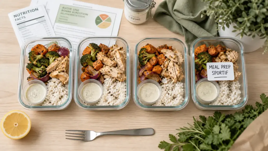 Meal prep sportif : boîtes hermétiques de repas prêts pour la semaine