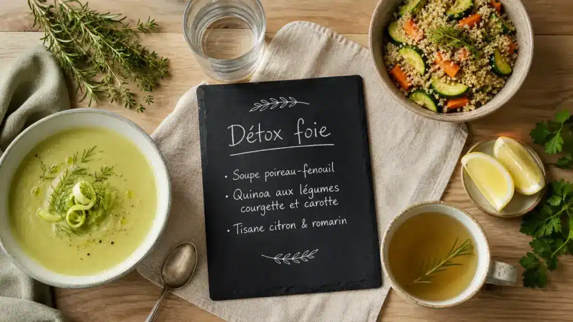 Menus detox foie sur ardoise : soupe poireau-fenouil et tisane