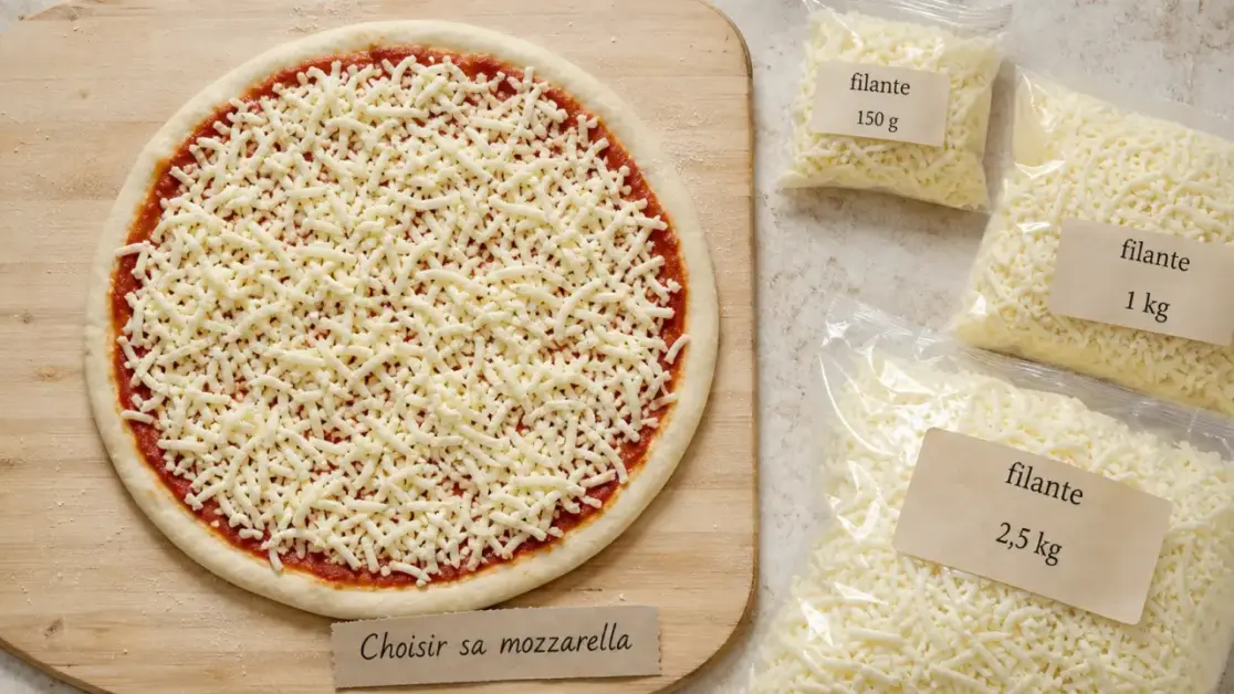 Mozzarella râpé en sachets 150 g, 1 kg et 2,5 kg pour pizza et gratins