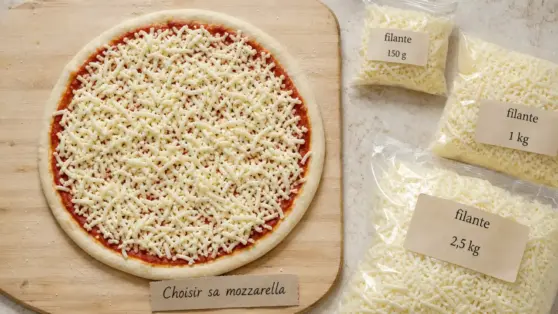 Mozzarella râpé en sachets 150 g, 1 kg et 2,5 kg pour pizza et gratins