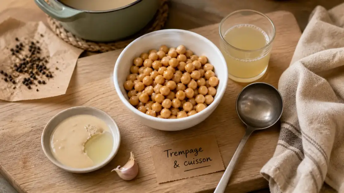 Préparation pois chiche : pois chiches cuits fondants et aquafaba