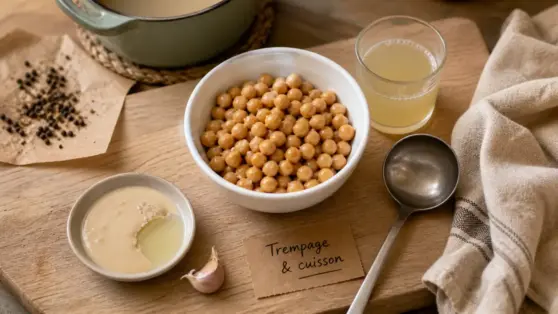 Préparation pois chiche : pois chiches cuits fondants et aquafaba