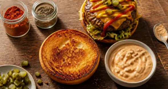 Sauce maison pour hamburger crémeuse à côté d’un burger
