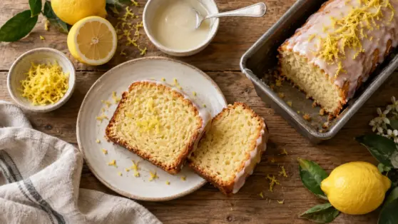 cake au citron recette sans oeuf, tranche moelleuse au citron et zeste