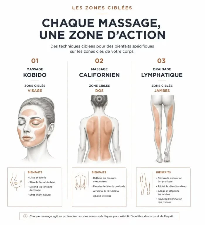 Types de massages et zones ciblées à Colomiers