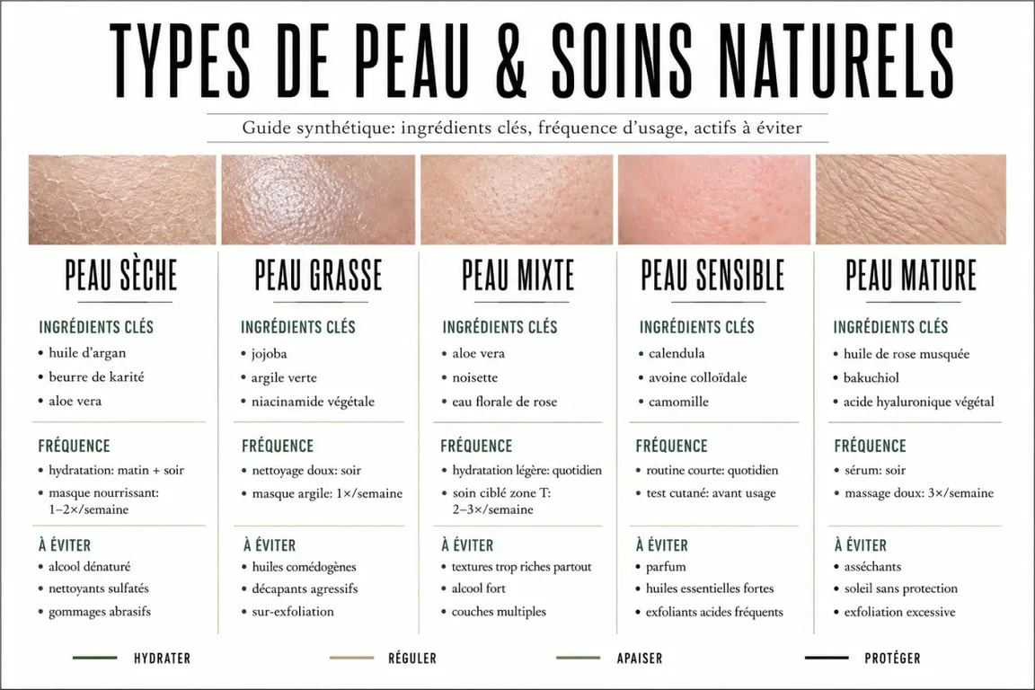 Soin pour visage naturel : comparatif par type de peau et besoins