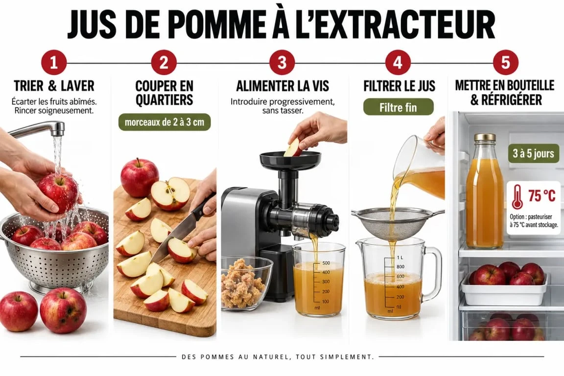 Étapes pour préparer du jus avec un extracteur de jus de pomme