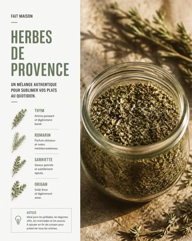 Mélange herbe de Provence fait maison dans un bocal en verre