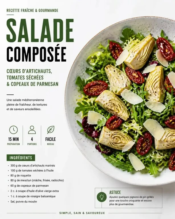 Salade fraîche avec cœur d'artichaut et tomates séchées