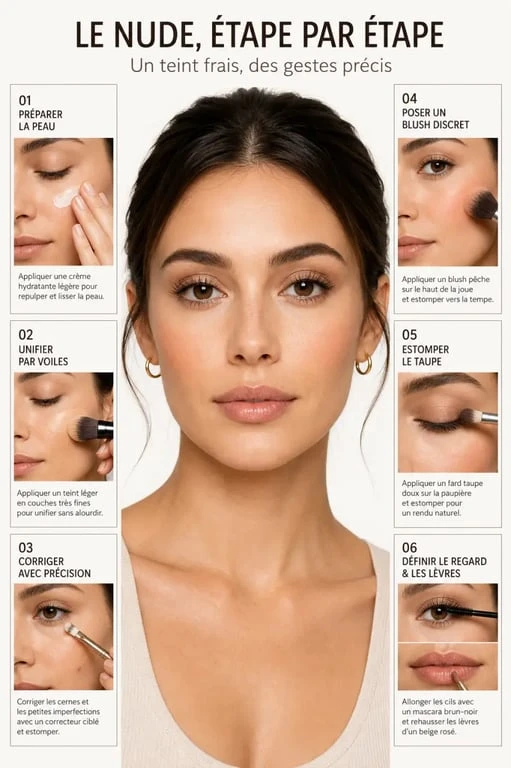 Étapes d’un maquillage nude naturel et lumineux
