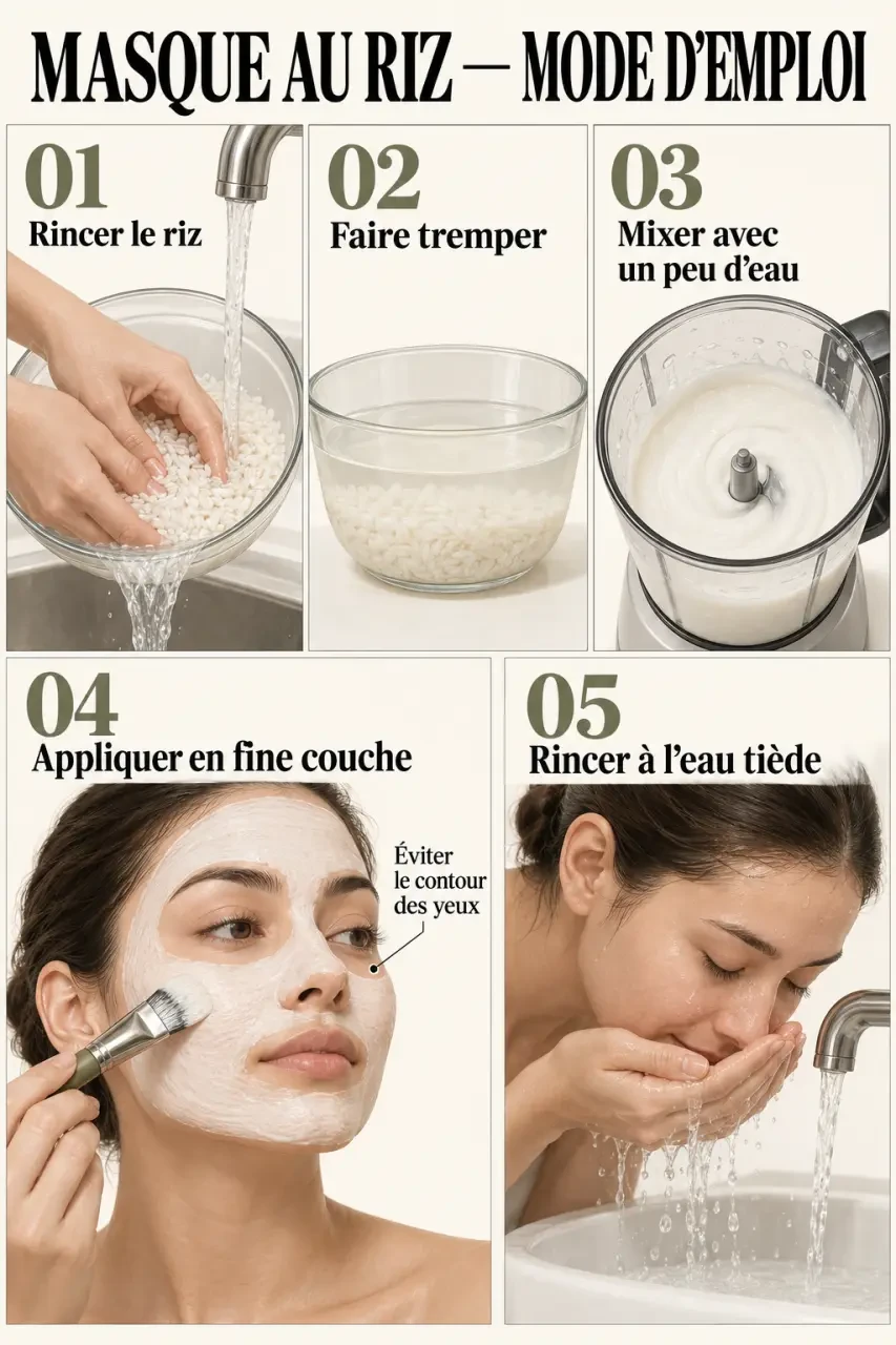 Étapes de préparation et d’application d’un masque au riz pour le visage maison