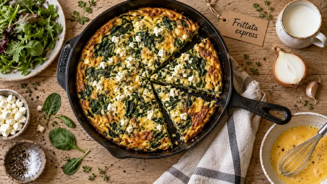 Recettes salées faciles : frittata express épinards feta en poêle