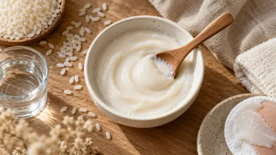 Masque au riz pour visage : pâte au riz sur le visage