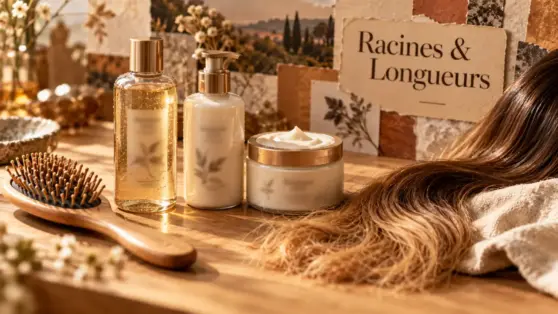 Soins pour les cheveux : racines propres et pointes souples, shampoing, masque et brosse